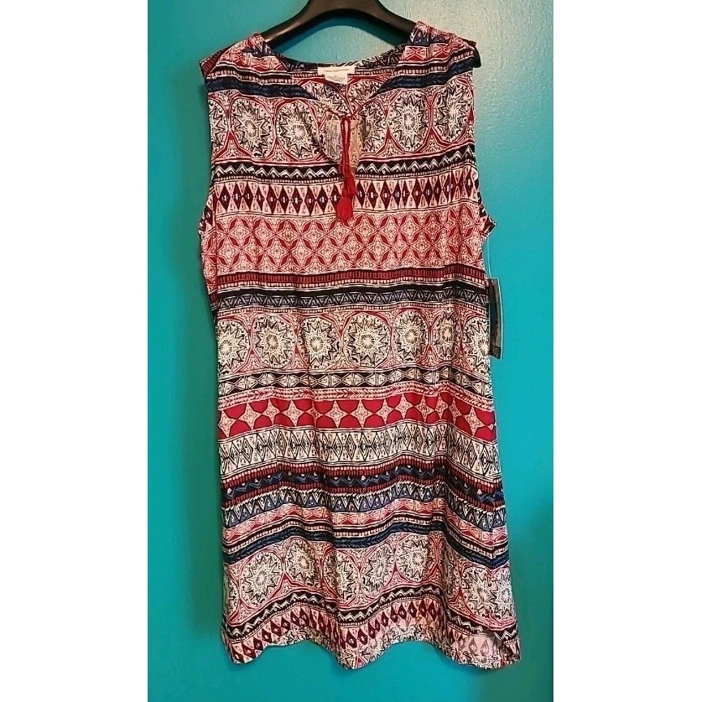 NWT beachlunchlounge XL Sleeveless Shift Dress Split Neck With Tassel Curved Hem